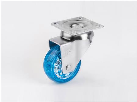 Transparan Dekoratif Mobilya Tekerlekleri-50 mm Çaplı Tabla Bağlantılı Şeffaf Mavi Makaralı Teker